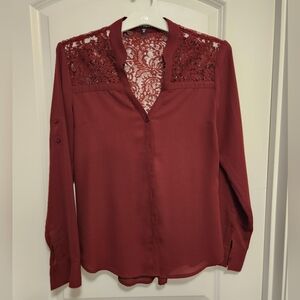 Express Burgundy Lace Detail Blouse